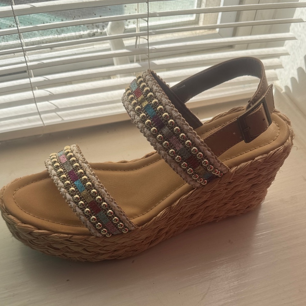 Colorful Beaded Wedge Sandals